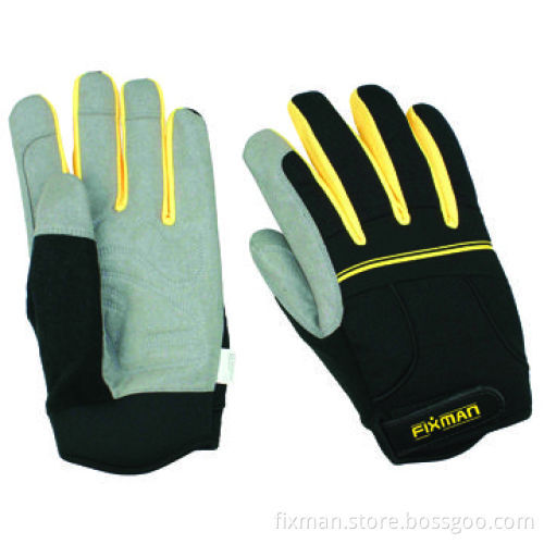 Working Safety Mechanics' Gloves, Two-way Stretch Spandex Back, Hook-and-loop Closure Elastic Cuff